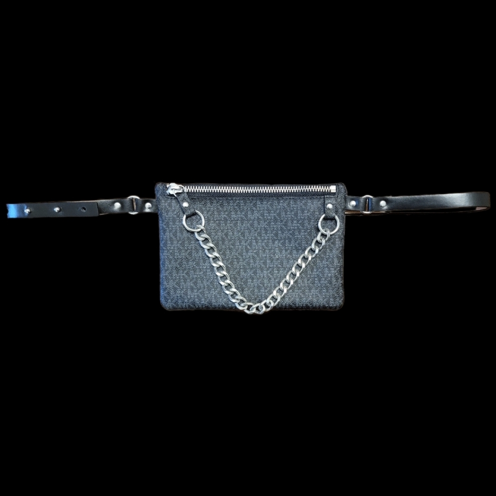 Michael Kors MK Fanny Pack Belt with Pull Chain, Black/Gray